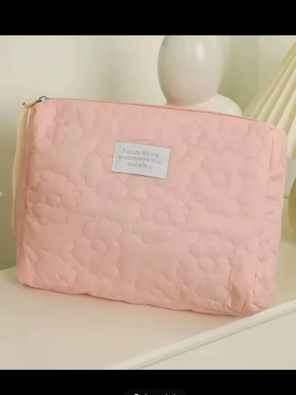 QUILTED PINK ZIP TOP MAKEUP BAG-COSMETIC BAG-NEW